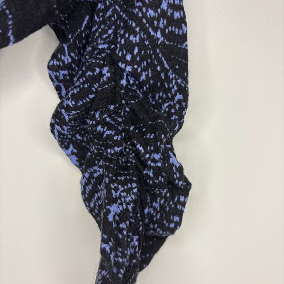 FREE PEOPLE Top Women XS Black Blue V-Neck Linen Blend Ruched Long Sleeve Hi-Lo - Picture 3 of 5